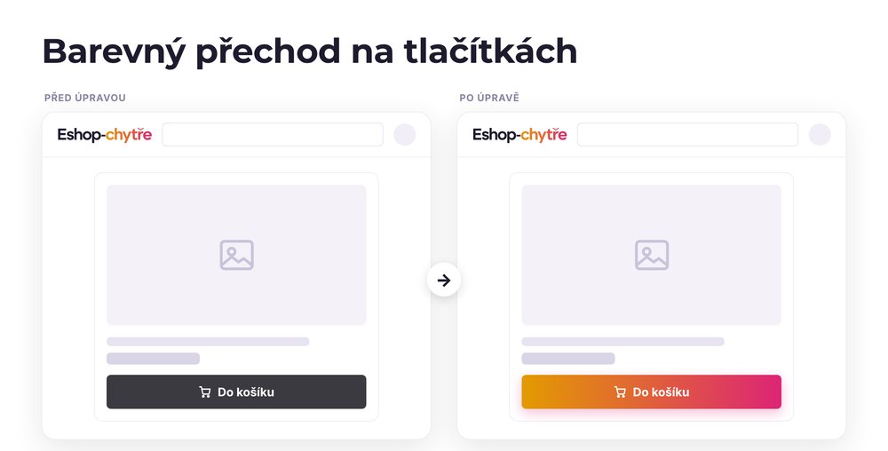 Tlačítko v e-shopu před a po úpravě barevným přechodem, možná je jakákoli barevná varianta