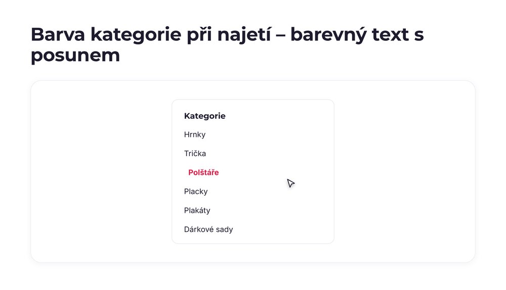 Barva kategorie při najetí – varianta barevný text s posunem