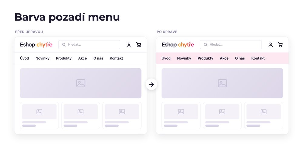 Barva pozadí menu – e-shop před a po úpravě, možná je jakákoli varianta