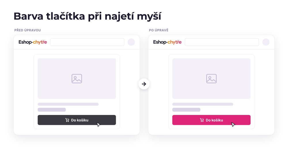Barva tlačítka při najetí myší – e-shop před a po úpravě, možná je jakákoli varianta
