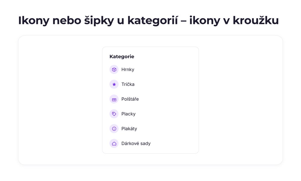Ikony nebo šipky u kategorií – varianta ikony v kroužku