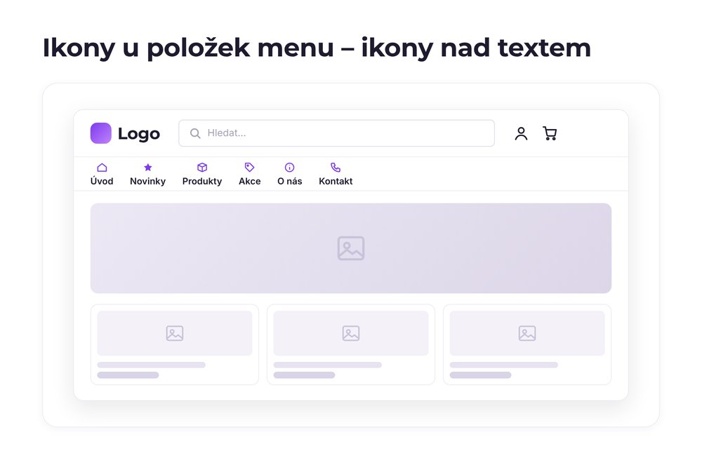 Ikony u položek menu – varianta ikony nad textem