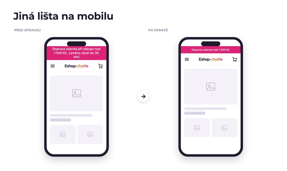 Jiná lišta na mobilu – e-shop před a po úpravě, možná je jakákoli varianta