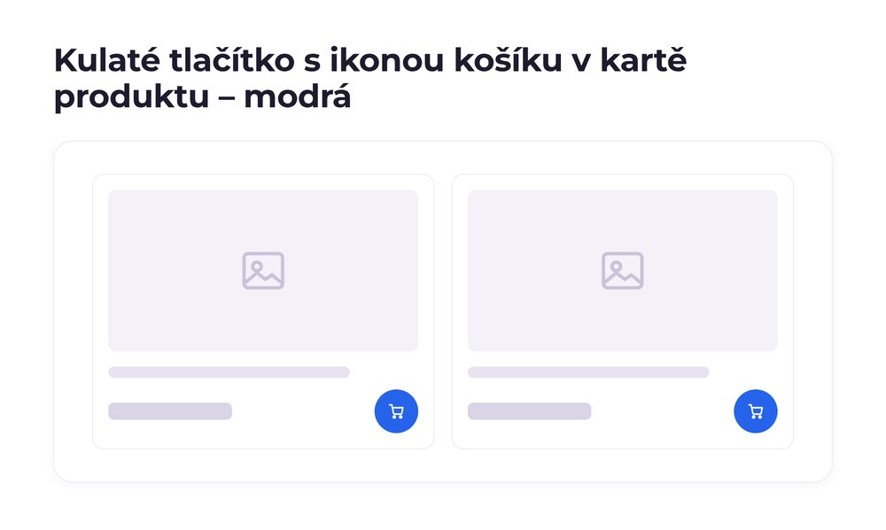 Kulaté tlačítko s ikonou košíku v kartě produktu – varianta modrá