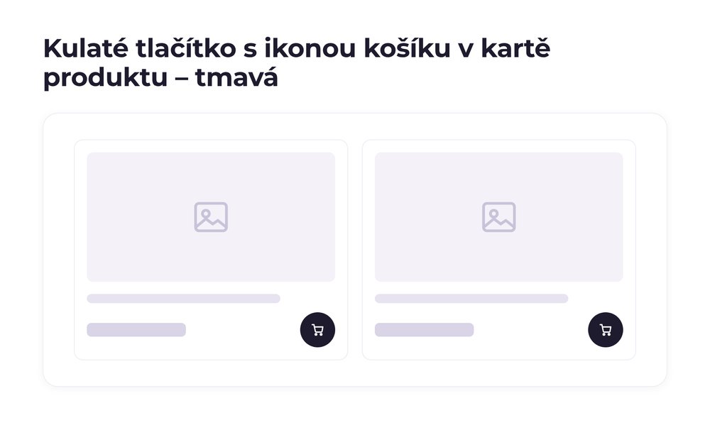 Kulaté tlačítko s ikonou košíku v kartě produktu – varianta tmavá