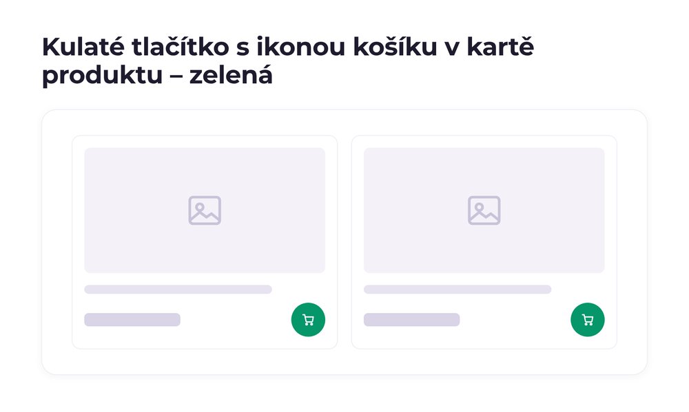 Kulaté tlačítko s ikonou košíku v kartě produktu – varianta zelená