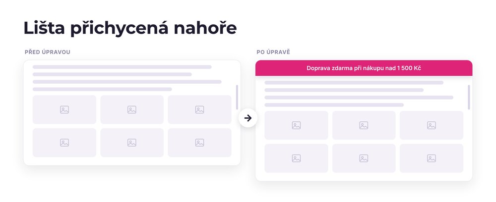 Lišta přichycená nahoře – e-shop před a po úpravě, možná je jakákoli varianta
