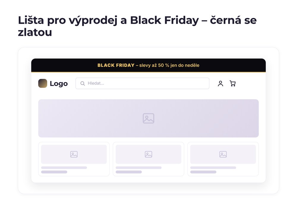 Lišta pro výprodej a Black Friday – varianta černá se zlatou