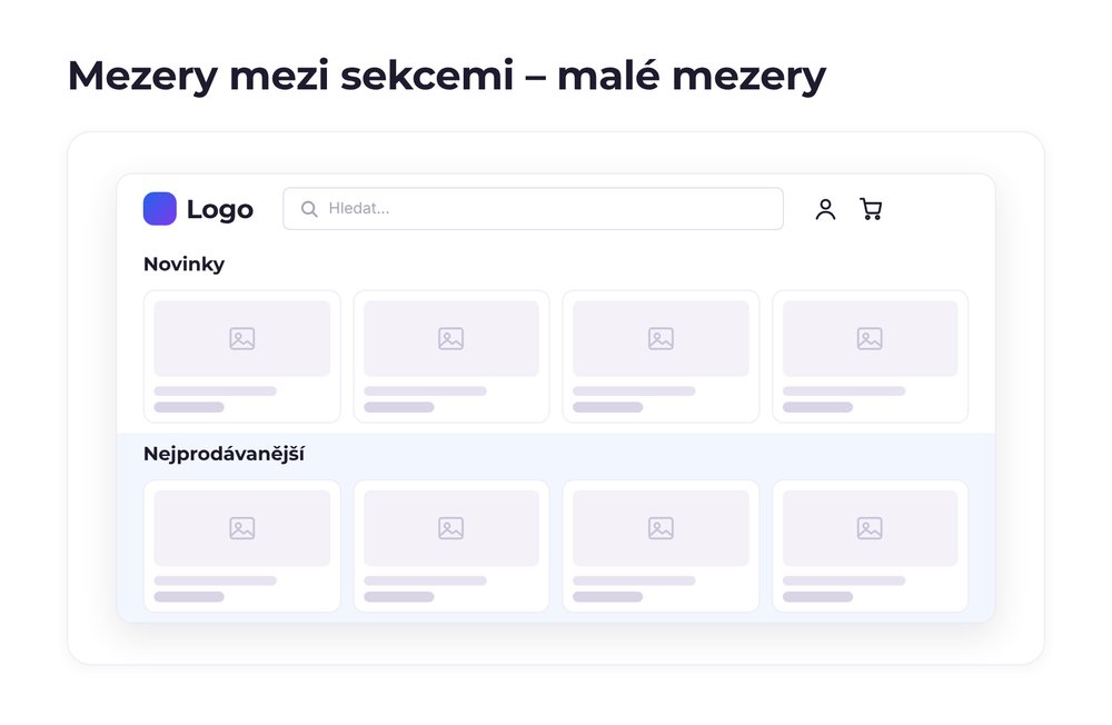 Mezery mezi sekcemi – varianta malé mezery