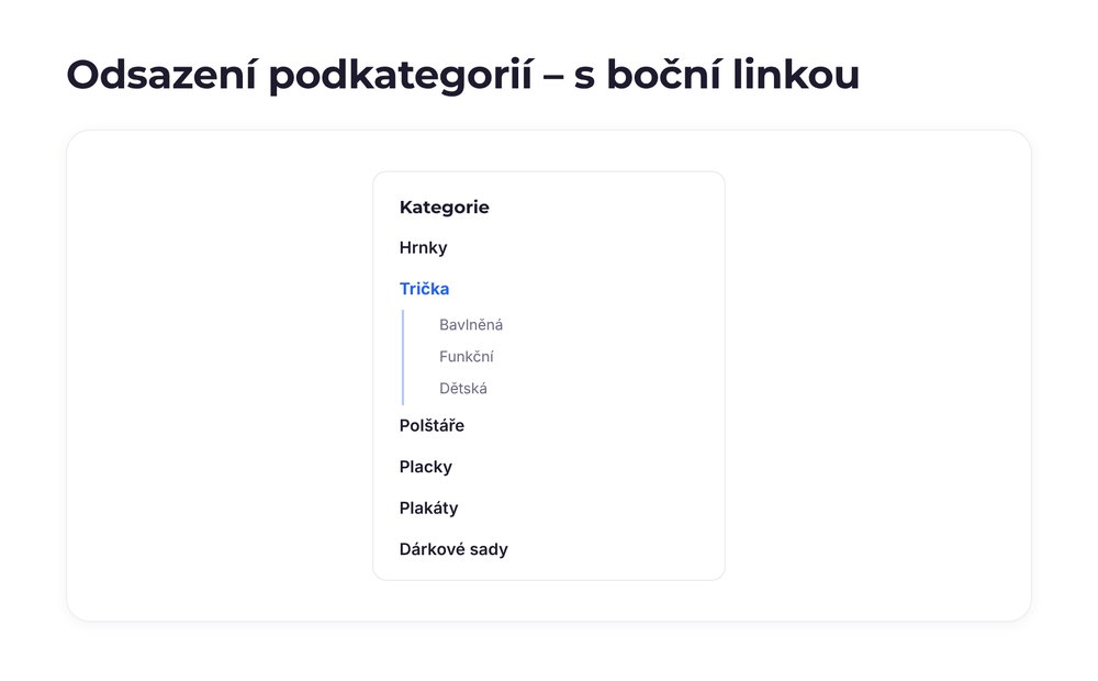 Odsazení podkategorií – varianta s boční linkou