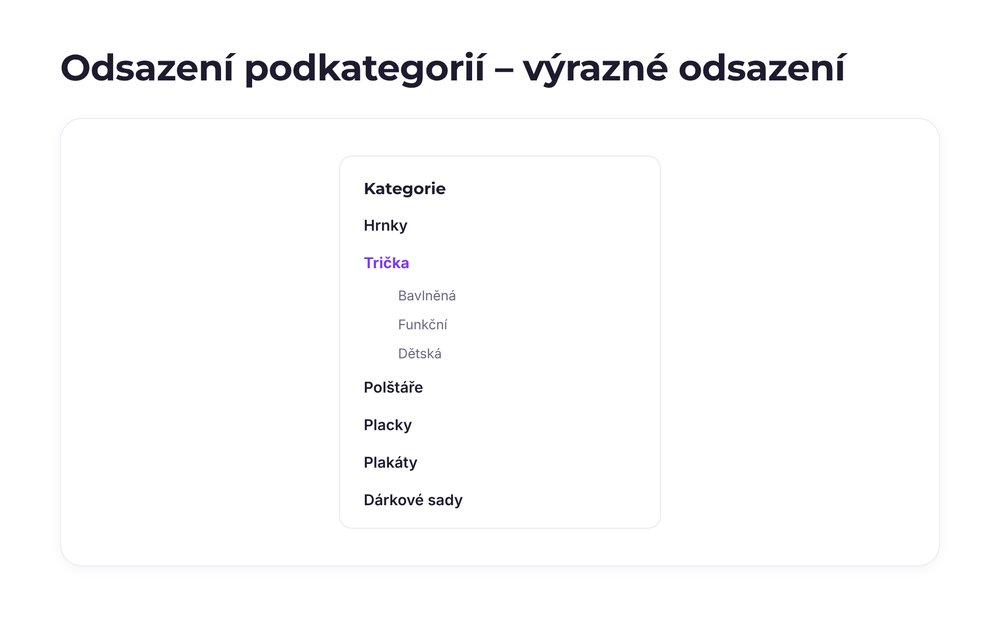 Odsazení podkategorií – varianta výrazné odsazení