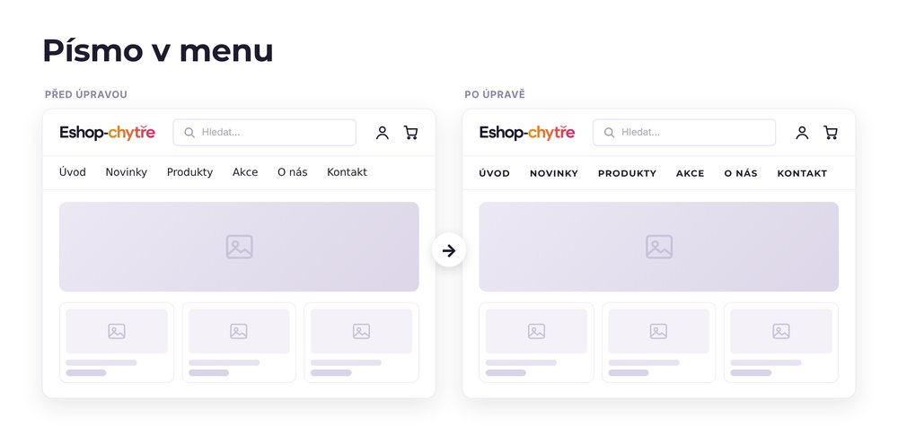 Písmo v menu – e-shop před a po úpravě, možná je jakákoli varianta
