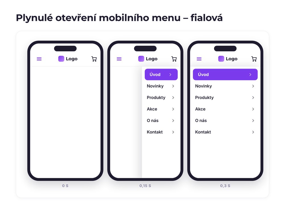 Plynulé otevření mobilního menu – varianta fialová