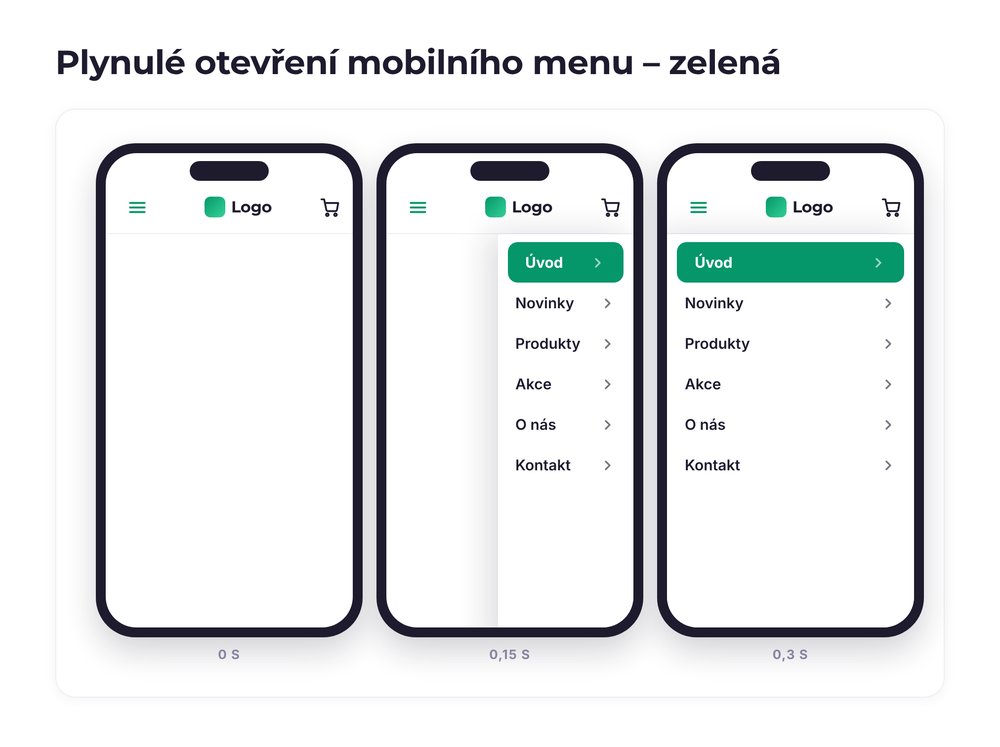 Plynulé otevření mobilního menu – varianta zelená