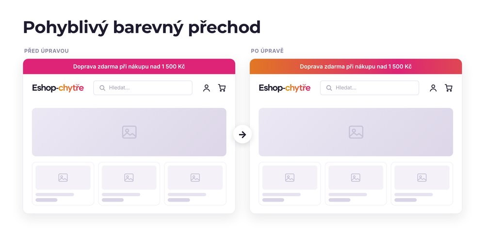 Pohyblivý barevný přechod – e-shop před a po úpravě, možná je jakákoli varianta