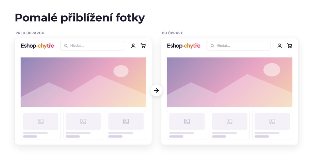 Pomalé přiblížení fotky – e-shop před a po úpravě, možná je jakákoli varianta