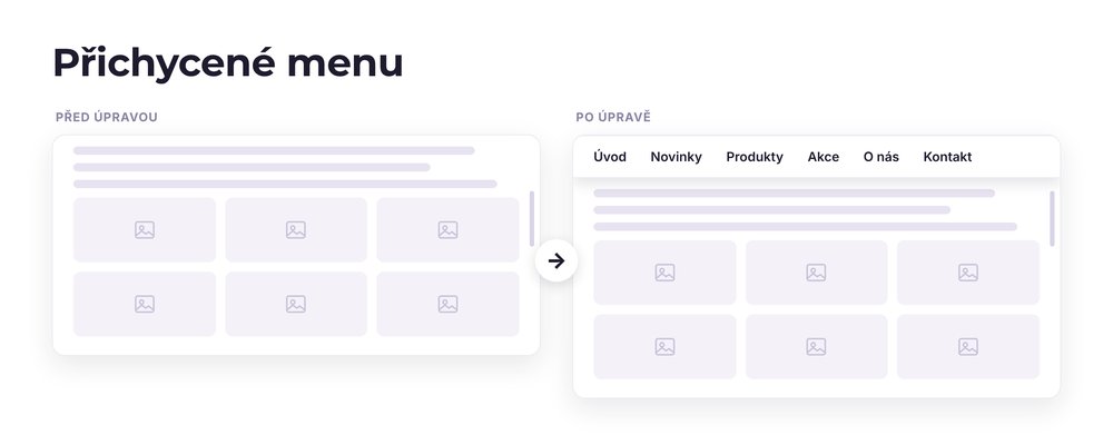 Přichycené menu – e-shop před a po úpravě, možná je jakákoli varianta