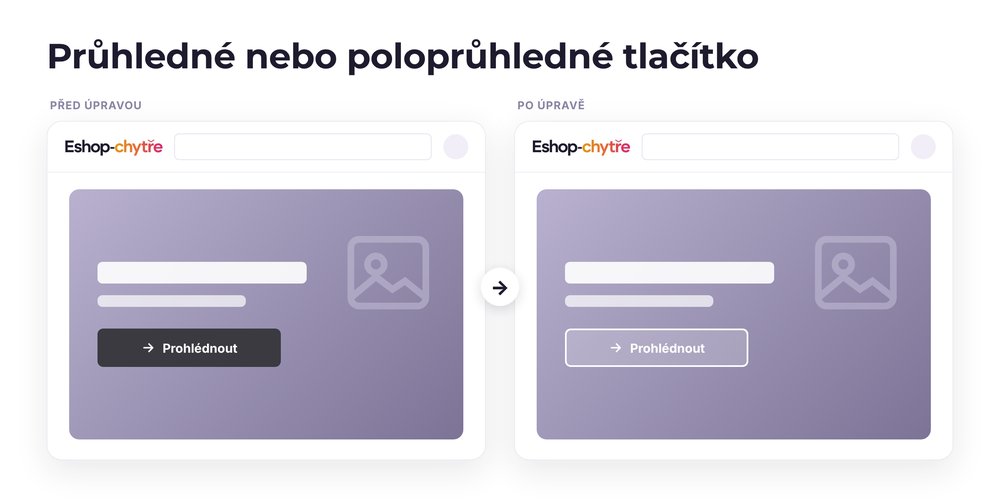 Průhledné nebo poloprůhledné tlačítko – e-shop před a po úpravě, možná je jakákoli varianta