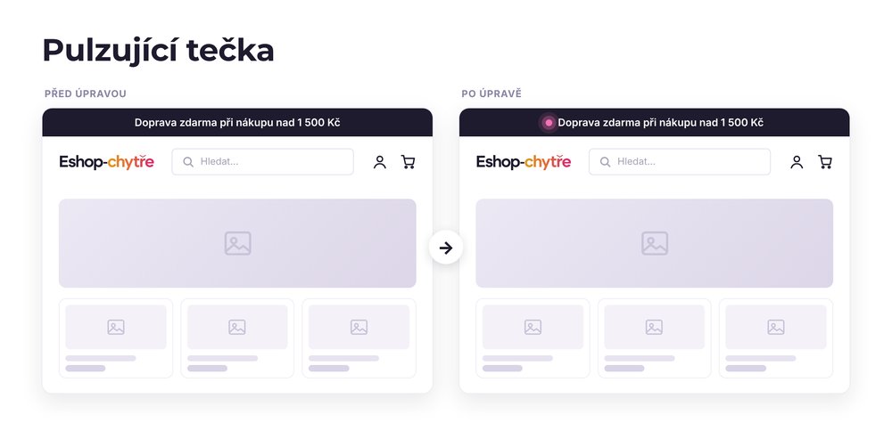 Pulzující tečka – e-shop před a po úpravě, možná je jakákoli varianta