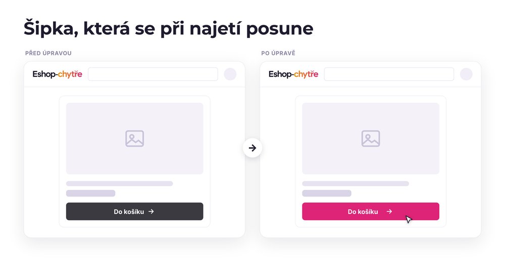 Šipka, která se při najetí posune – e-shop před a po úpravě, možná je jakákoli varianta