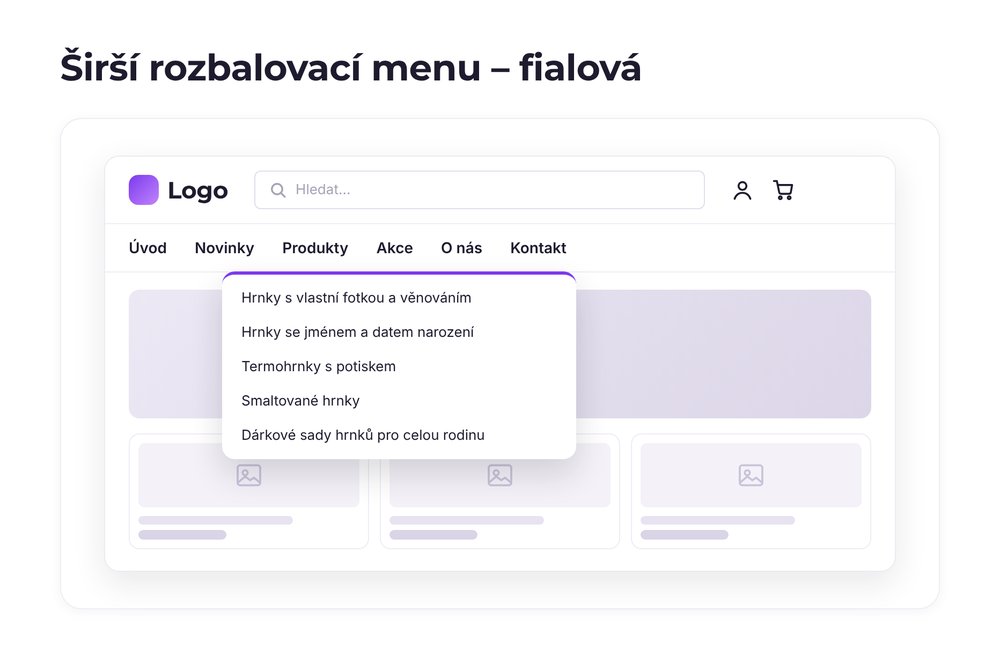 Širší rozbalovací menu – varianta fialová