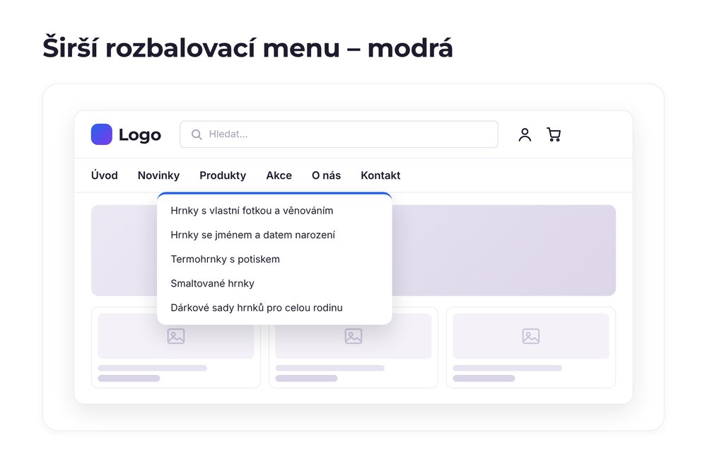 Širší rozbalovací menu – varianta modrá