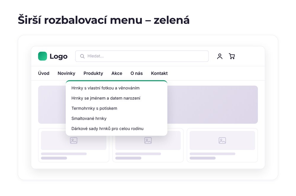Širší rozbalovací menu – varianta zelená