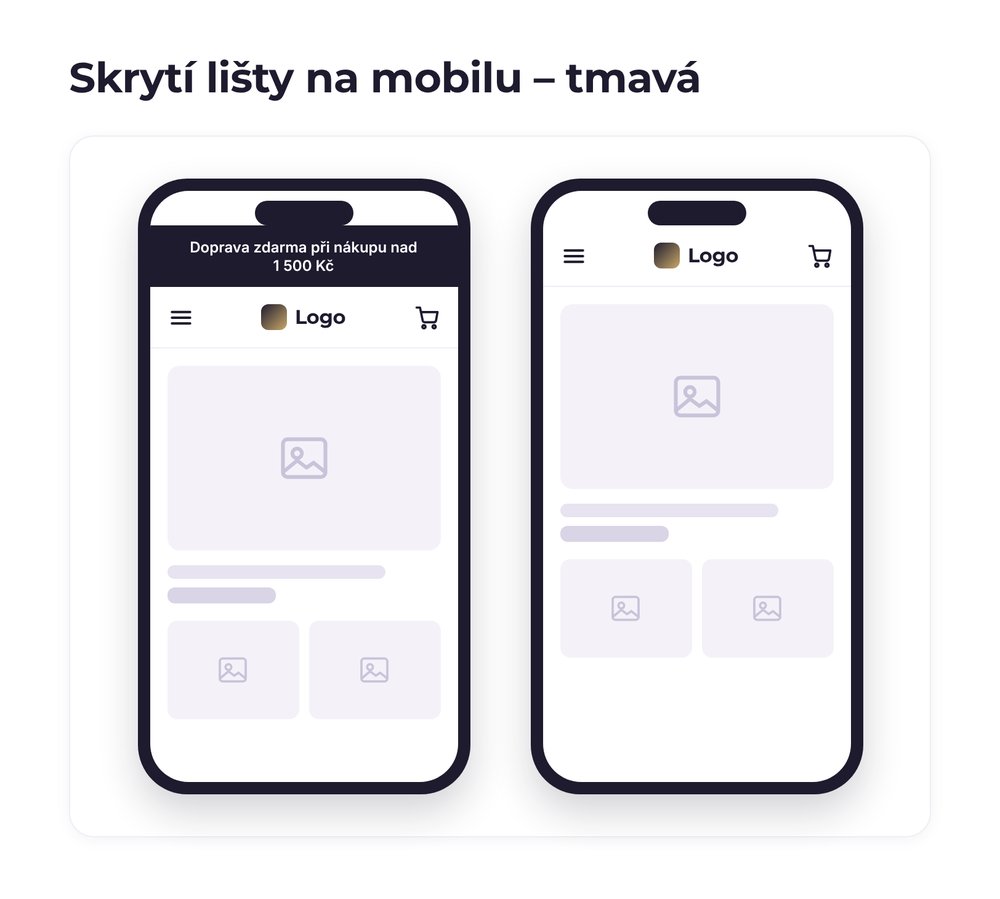 Skrytí lišty na mobilu – varianta tmavá