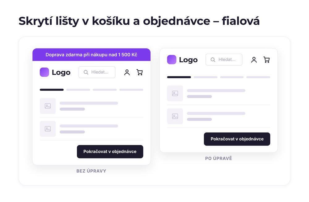 Skrytí lišty v košíku a objednávce – varianta fialová