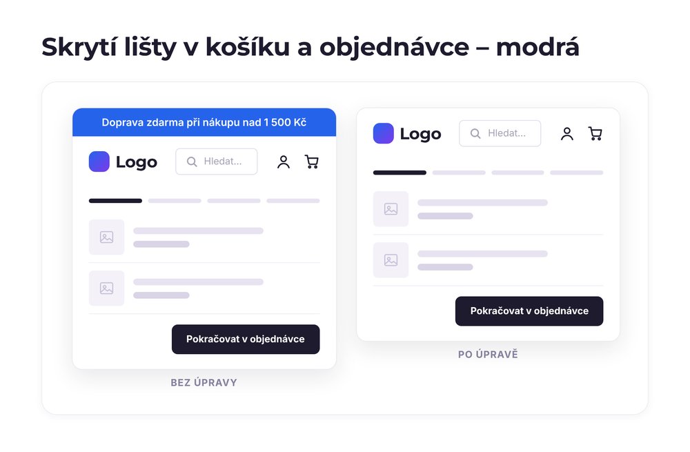 Skrytí lišty v košíku a objednávce – varianta modrá
