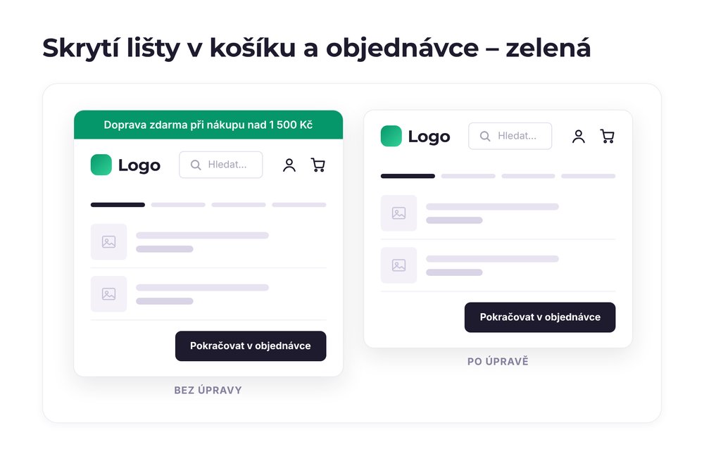 Skrytí lišty v košíku a objednávce – varianta zelená