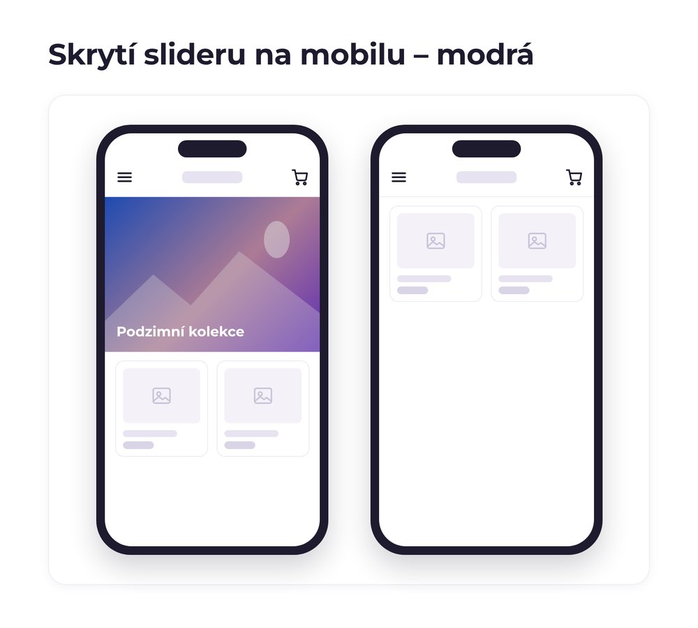 Skrytí slideru na mobilu – varianta modrá