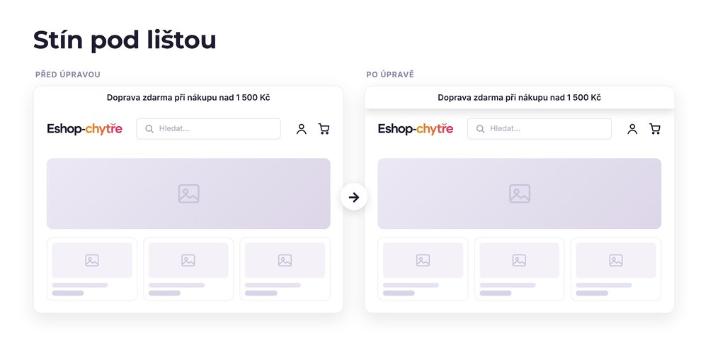 Stín pod lištou – e-shop před a po úpravě, možná je jakákoli varianta