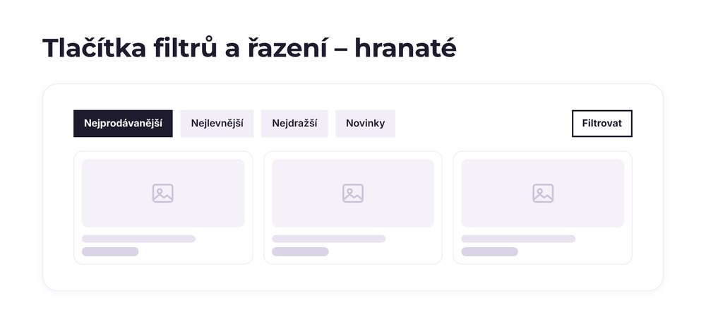 Tlačítka filtrů a řazení – varianta hranaté