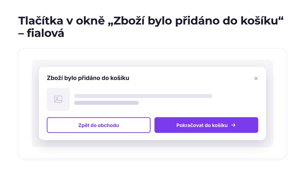 Tlačítka v okně „Zboží bylo přidáno do košíku“ – varianta fialová