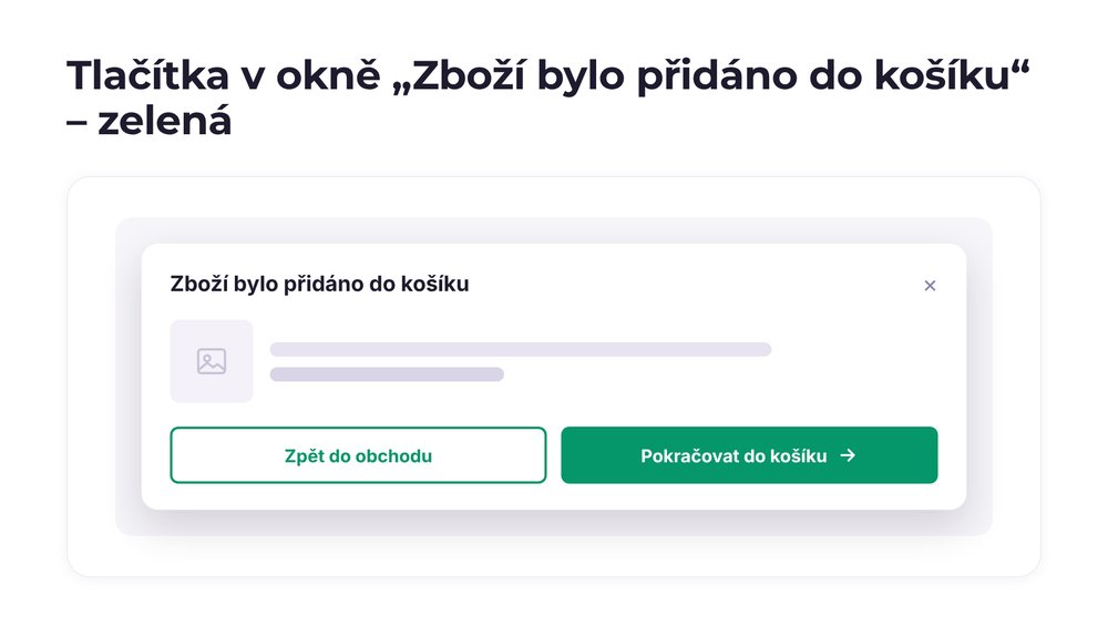 Tlačítka v okně „Zboží bylo přidáno do košíku“ – varianta zelená