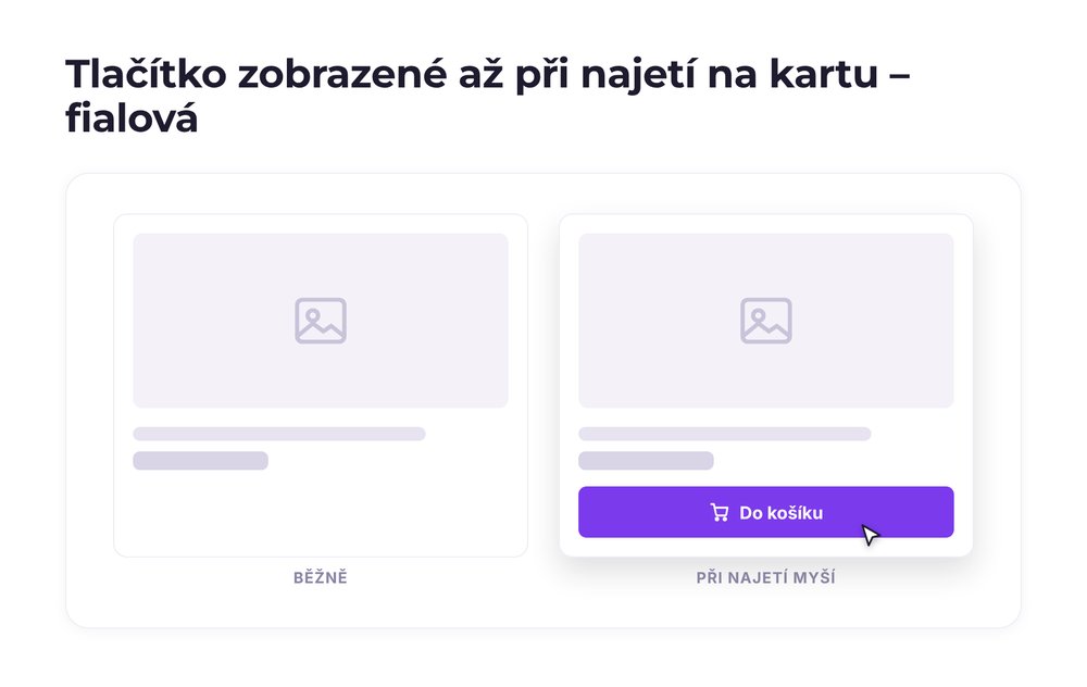 Tlačítko zobrazené až při najetí na kartu – varianta fialová