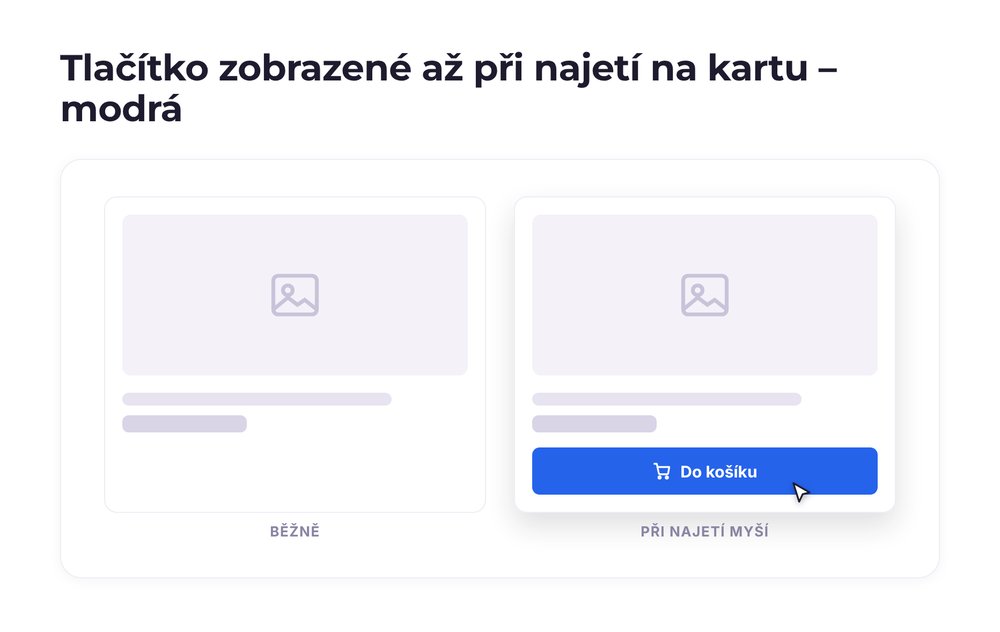 Tlačítko zobrazené až při najetí na kartu – varianta modrá