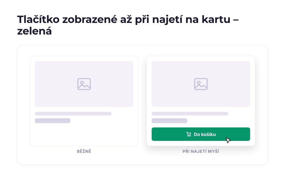 Tlačítko zobrazené až při najetí na kartu – varianta zelená