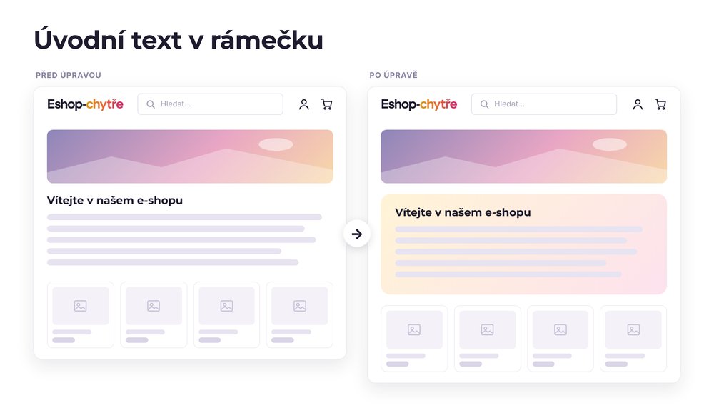 Úvodní text v rámečku – e-shop před a po úpravě, možná je jakákoli varianta