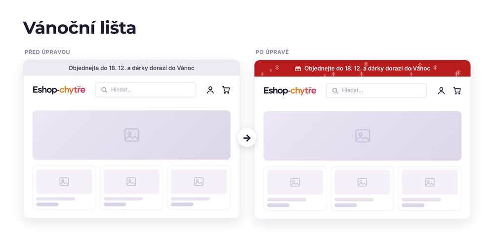 Vánoční lišta – e-shop před a po úpravě, možná je jakákoli varianta