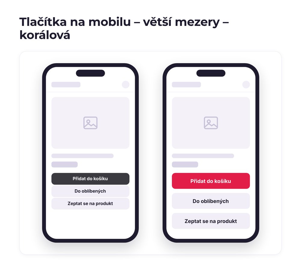 Tlačítka na mobilu – větší mezery – varianta korálová