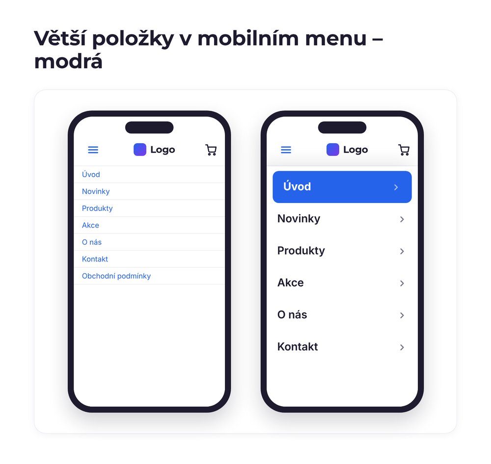 Větší položky v mobilním menu – varianta modrá