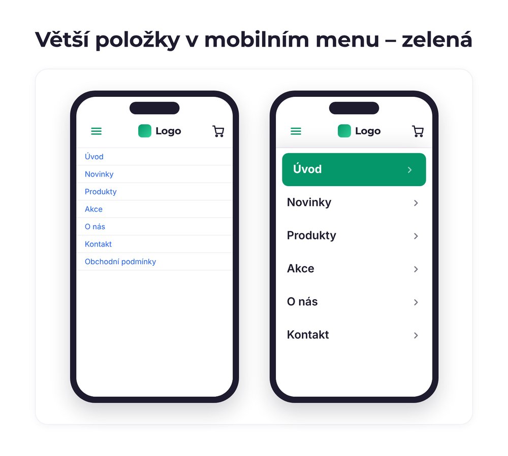 Větší položky v mobilním menu – varianta zelená