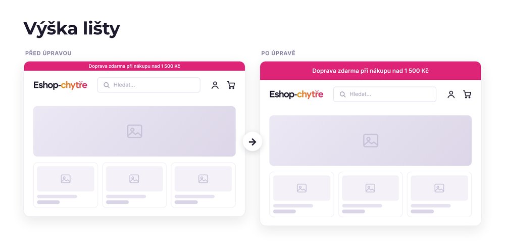 Výška lišty – e-shop před a po úpravě, možná je jakákoli varianta