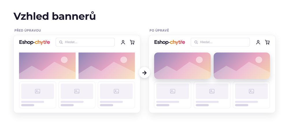 Vzhled bannerů – e-shop před a po úpravě, možná je jakákoli varianta