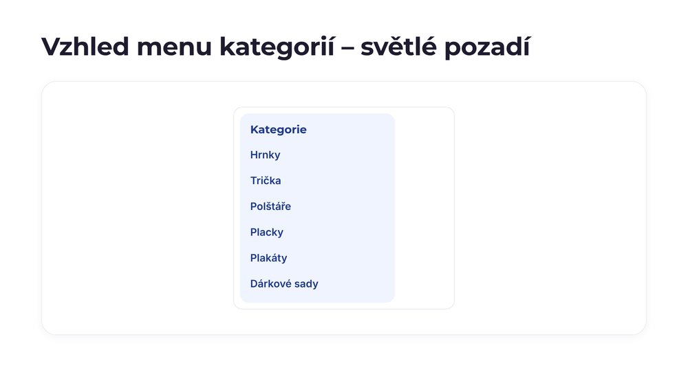 Vzhled menu kategorií – varianta světlé pozadí