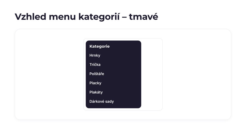 Vzhled menu kategorií – varianta tmavé