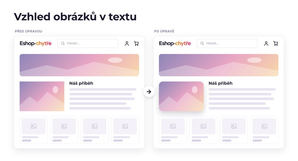 Vzhled obrázků v textu – e-shop před a po úpravě, možná je jakákoli varianta