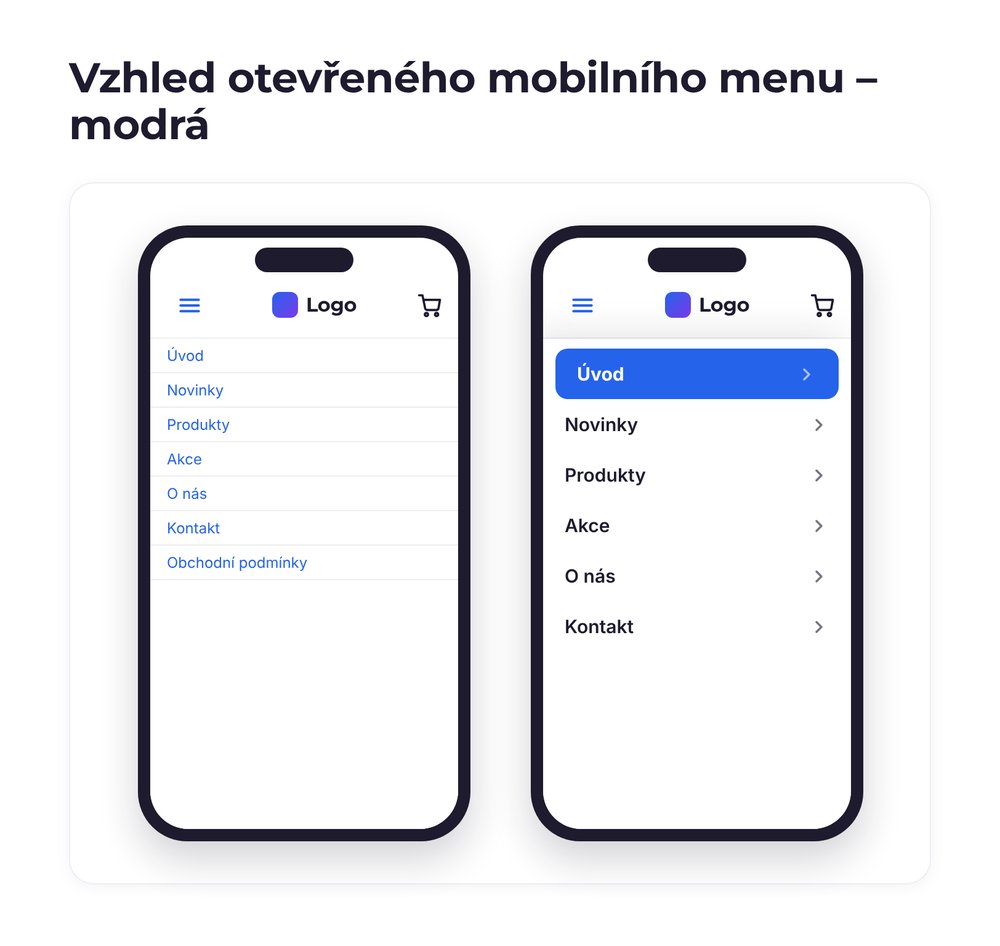 Vzhled otevřeného mobilního menu – varianta modrá